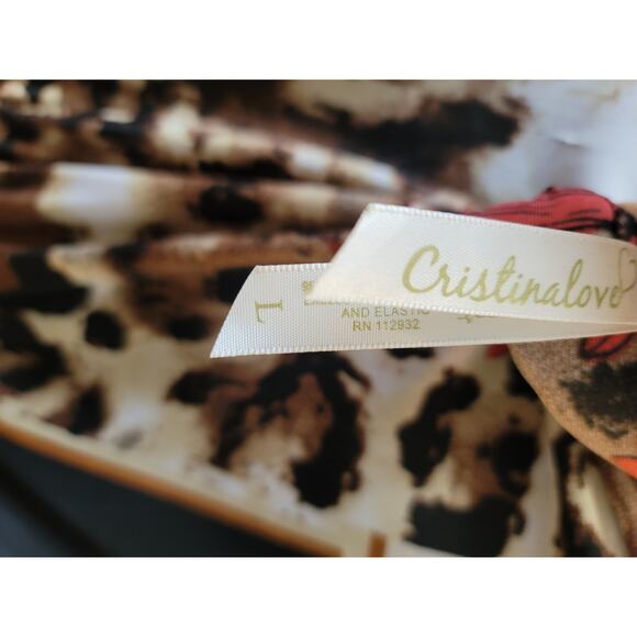 Cristinalove Dress Womens Large Brown Red Floral Print V Neck Short Sleeve - Picture 10 of 12